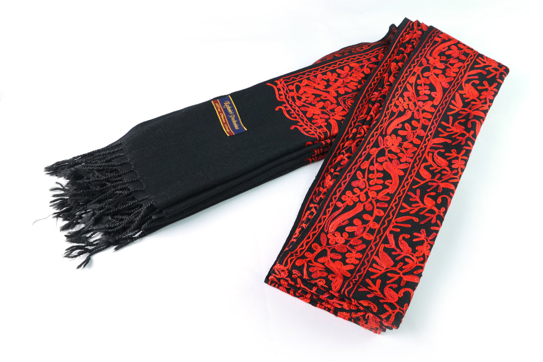 Cashmere Wool Shawl in Elegant Red & Black