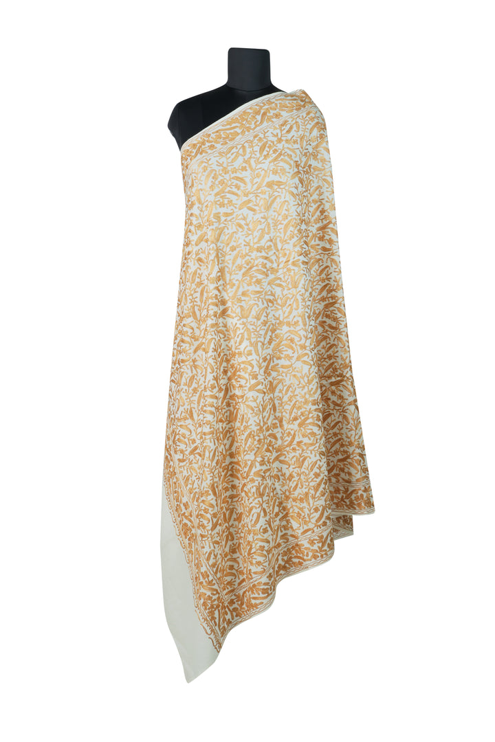 Cashmere Wool Shawl - Off-White & Gold Elegance