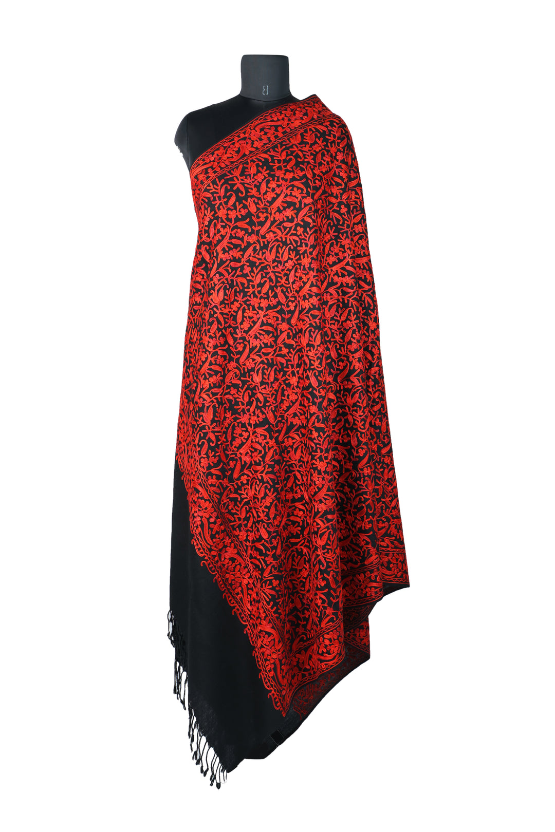Cashmere Wool Shawl in Elegant Red & Black