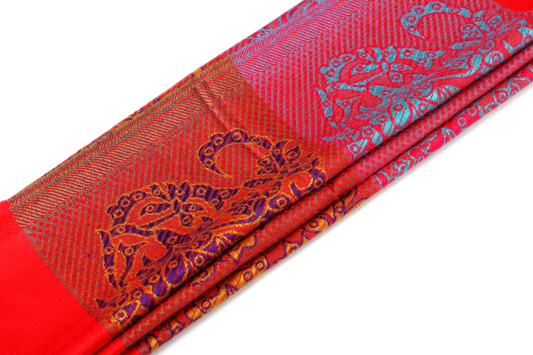 Crimson Elegance Silk Drapery, Versatile In Red & Multy