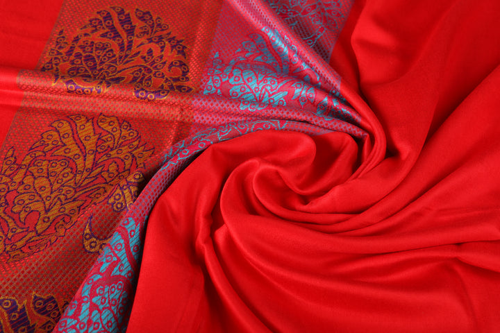 Crimson Elegance Silk Drapery, Versatile In Red & Multy