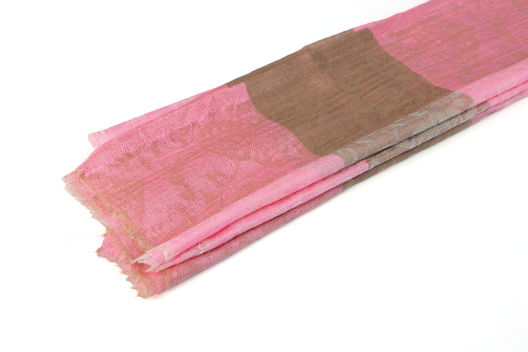 Premium Pashmina Wool Shawl In Pink & Camel