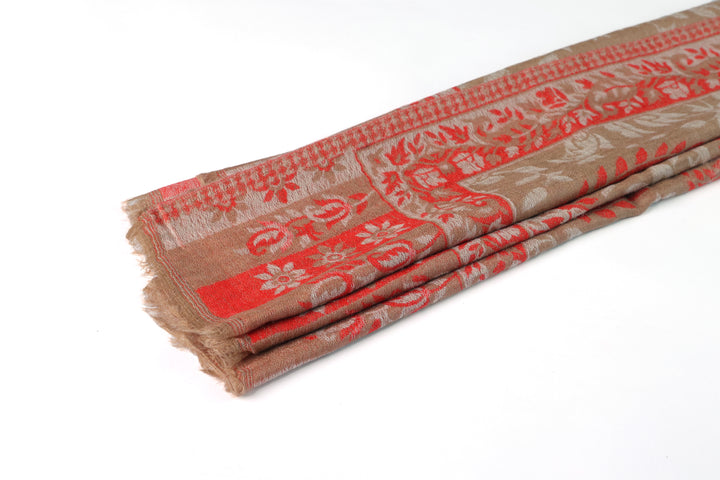 Premium Pashmina Camel & Red Wool Shawl