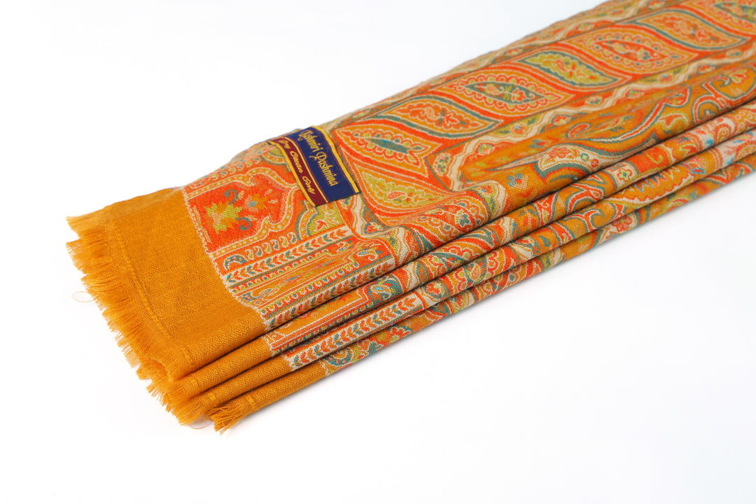 Luxe Yellow & Multi Elegance Woven Cashmere Shawl