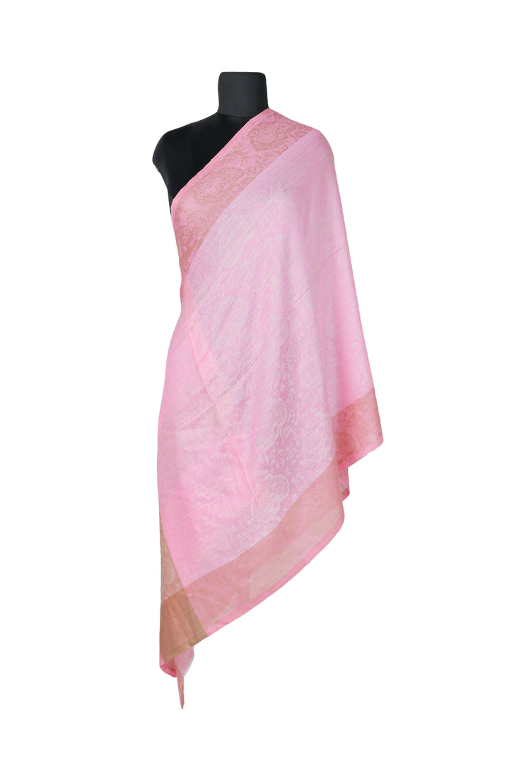 Premium Pashmina Wool Shawl In Pink & Camel