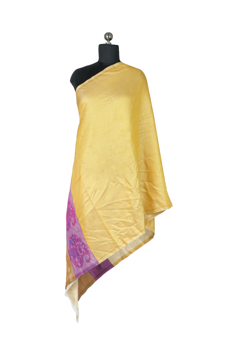 Graceful Hues Silk Shawl, Elegant Drapery in Yellow & Multy
